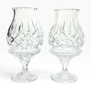 Gorham “King Edward” 2 Crystal Hurricane Fairy Lamp Shades & Candlestick Base 8”